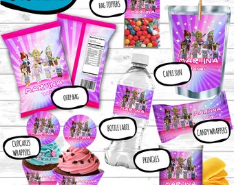 Roblox Birthday Party Pack Girl, Roblox decoration party set, Roblox Party Favors Set, Roblox chip bag capri sun water and wrapper