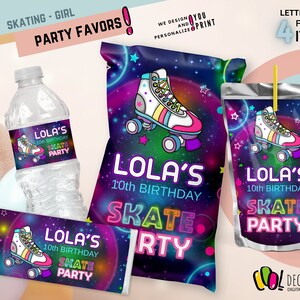 Roller Skating Glow party Favors, Let&#39;s roll Roller Skate party, Girls NEON rainbow glow birthday Favors, DIY, BIRTHDAY Girls Skating Favors
