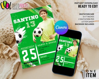 Football Party Invitation, Soccer Invitation, Football 5x7 Editable Canva Template