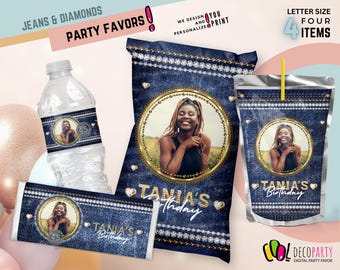 DENIM and DIAMONDS Birthday Party Bundle, Diamonds and Denim Birthday Party Decoration Bundle, jeans party