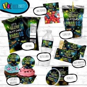 Roller skate party bundle, let's roll with our Custom Party Bundle, boys-girl neon glow, Add photo for free
