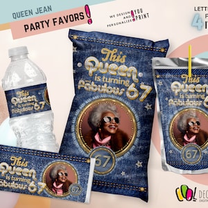 DENIM QUEEN DENIM Party Pack, Queen and Denim Birthday Party Decoration Bundle, jeans party, 60, 70 party Adults