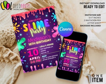 Slime Party Birthday Editable Invitation, Slime Invitation, Slime Party Editable Template