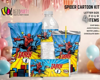Spiderman Decoration Party Printables, Spiderman Party Favors, Spiderman Theme , Birthday Decor, Spiderman Party Pack, Capri Sun, Chip Bag