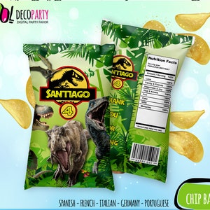 Jurassic Park Party Decorations Bundle, Jurassic Party Favors, Jurassic Birthday Decorations, Jurassic chip, capri, water and wrapper
