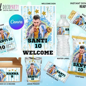Argentina Party Favors Editable Pack, Customize Your Celebration with Messi-inspired Decorations, 8 Digital Items