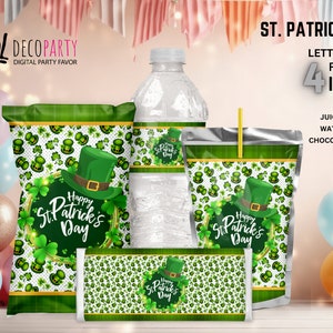 St Patricks Day Decorations Party Bundle, St Patricks Day Party Favors, St Patricks Day Chip Bag, Capri Water Pringles and Candy Wrapper