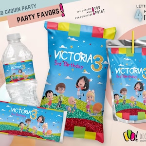 BÜNDEL 4 NIEDLICHE Cleo und Cuquin Geburtstagsparty-Dekoration, druckbares Kit, individuelle Texte, druckbares Kit, Cleo-Partygeschenke, Chip-Capri-Wasser