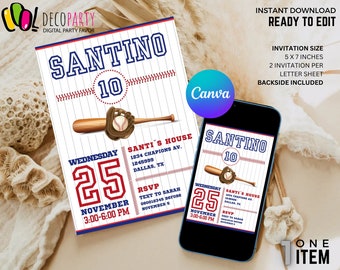 Editable Baseball Invitation, Baseball Birthday Party Invitation, Slugger Ball Game Invite