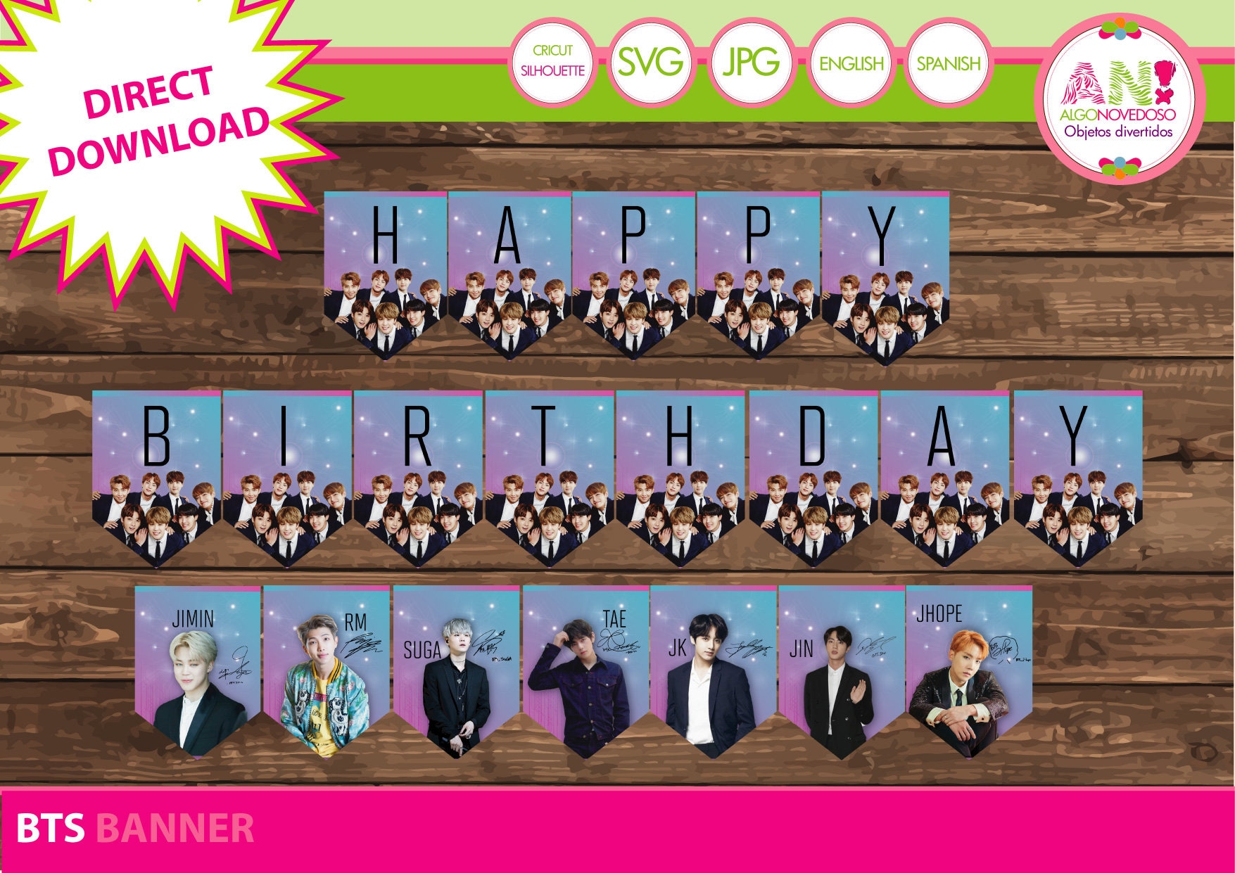 BTS banderin happy birthday kit decoracion para cumpleaños y - Etsy México