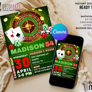 EDITABLE INVITATION Casino, Casino Birthday Invitation, Casino editable Invite, 5x7