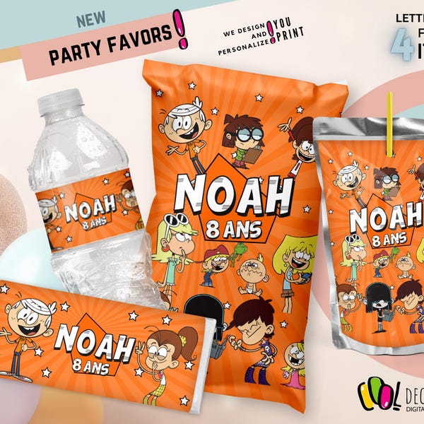 Pakiet upominków na przyjęcie urodzinowe Loud House, etykiety na pakiet imprezowy Loud House, upominki na przyjęcie Lynn