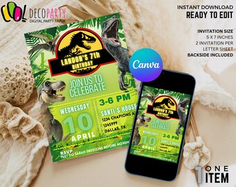 Birthday Party Invitation Editable, Jurassic Birthday Invitation, Jurassic editable Invite, 5x7