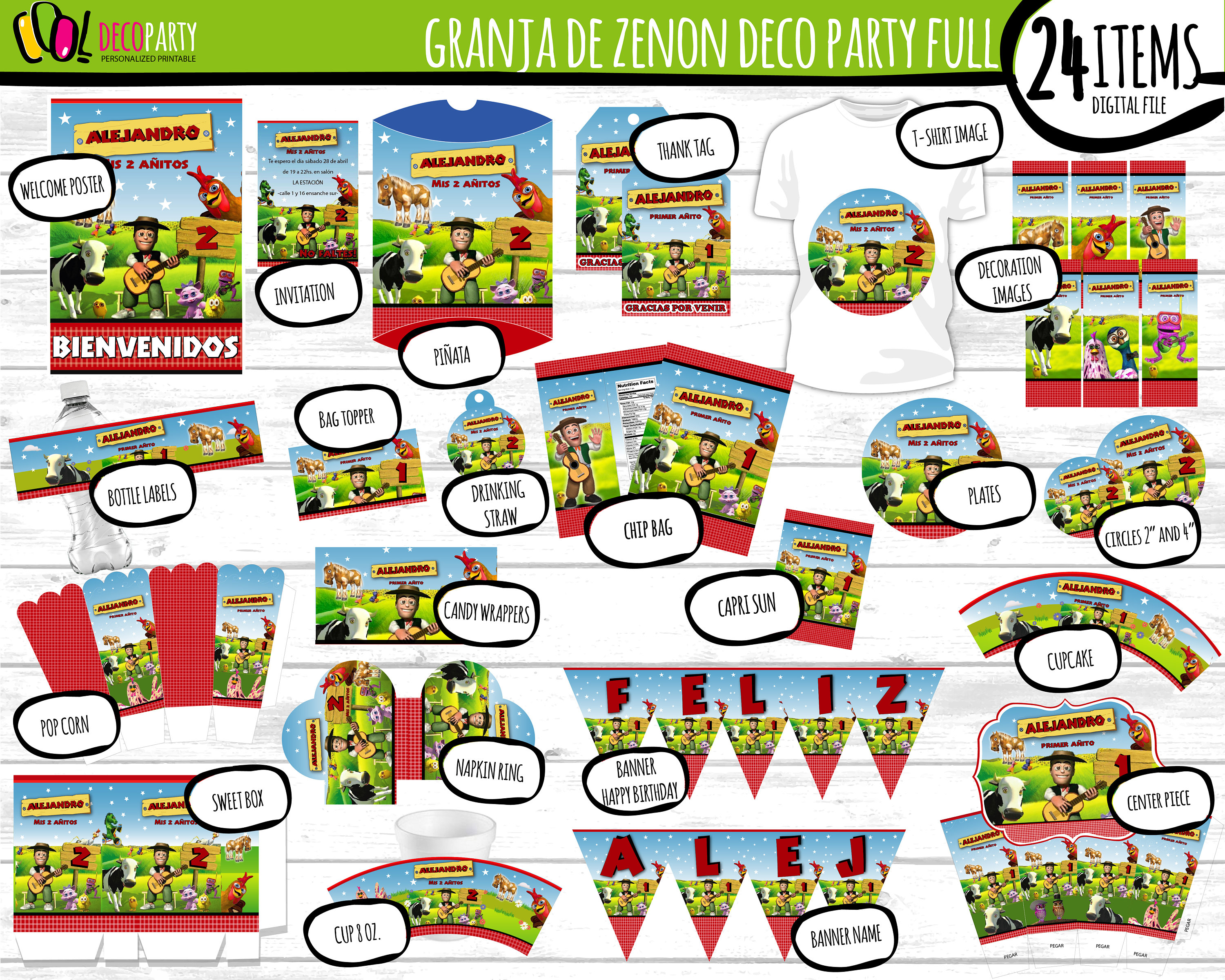 Zenon Farm printable kit, zenon farm party birthday decoration