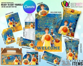 Basketball Party Favors Editable Pack with PIC, Editable Bsketball Party Decoration, 11 digital items editable