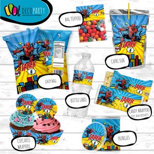 Spiderman Decoration Party Printables, Spiderman Party Favors, Spiderman Theme , Birthday Decor, Spiderman Party Pack, Capri Sun, Chip Bag
