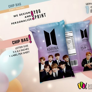 BTS chip bag printable, Bts birthday party favor, BTS personalized chip bag
