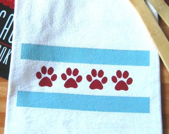 Tea Towel - Chicago Flag with Dog Paws