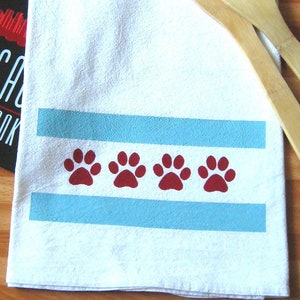 Tea Towel - Chicago Flag with Dog Paws