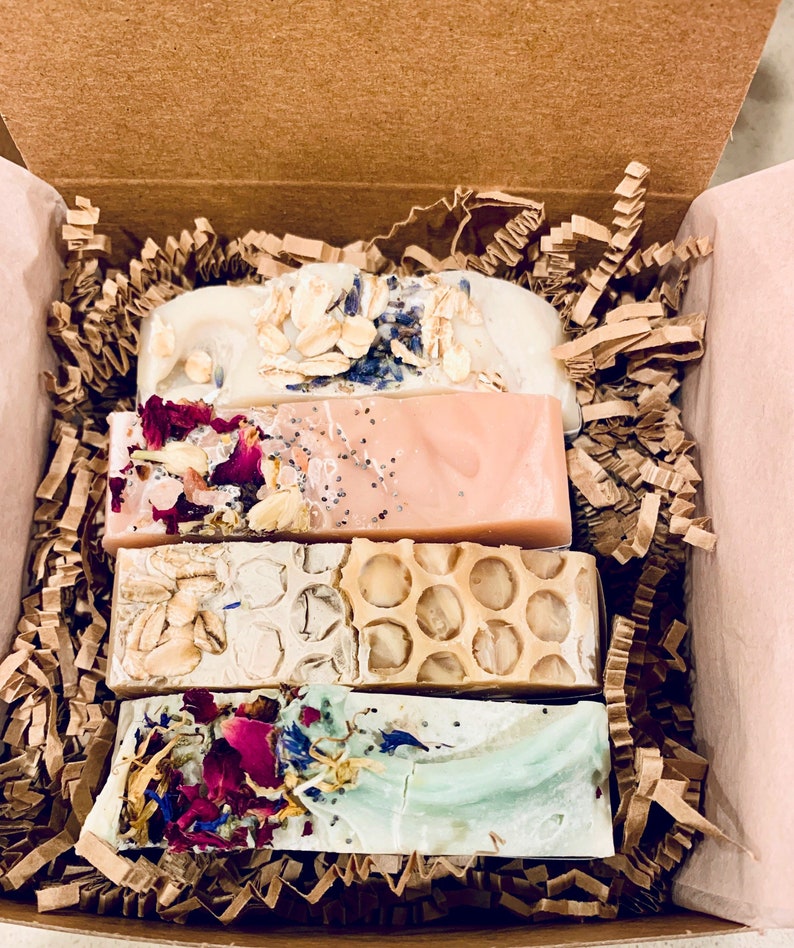 4 Pack Artisan Handcrafted Soaps Gift Box / Shipping Included / Handmade Soap / Natural Soap / gift for her / gift / Self Care /Christmas image 1