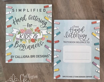 2-Pack Paperback Workbook/Notebook- Simplified Hand Lettering for Kids and Beginners Workbook- Extra Practice Pages in Companion Notebook