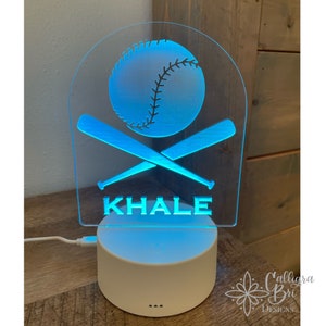 Baseball- LED Night Light Personalized Kids Room Acrylic Name Sign Nursery Decor Decoration Birthday Gift For Boy Girl Acrylic Plastic