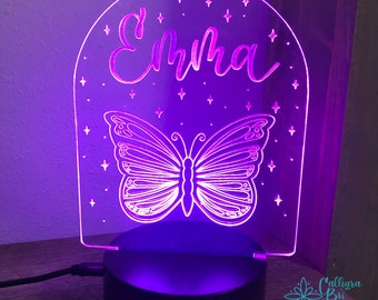Butterfly- LED Night Light Personalized Kids Room Acrylic Name Sign Nursery Decor Decoration Birthday Gift For Boy Girl Acrylic Plastic
