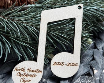 Bulk Eighth Note Custom Engraved ornament—Church choir Music Band Student Gift Decoration Christmas tree Holiday Laser cut Wood Handlettered