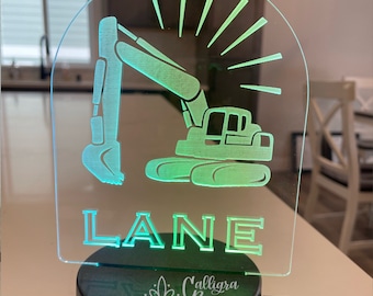Excavator-Digger- LED Night Light Personalized Kids Room Acrylic Name Sign Nursery Decor Decoration Birthday Gift For Boy Girl Acrylic