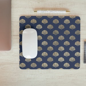 Blue Gold Shell Pattern Office Computer Desk Mouse Pad, Desk Decor, Mouse Mat, Office Desk Accessories, Boss Teacher Coworker Gifts