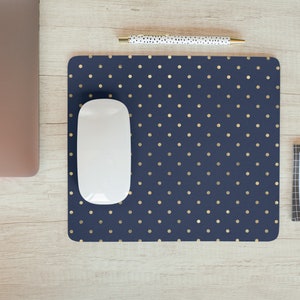 Blue Gold Dot Pattern Office Computer Desk Mouse Pad, Cute Desk Decor, Mouse Mat, Office Desk Accessories, Boss Teacher Coworker Gifts