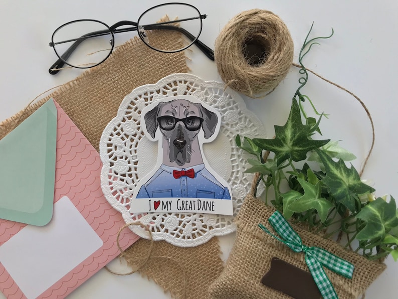 Dog Stickers Gifts Bumper Sticker Male /& Female Available Dog lover Stationery Male Great Dane Vinyl