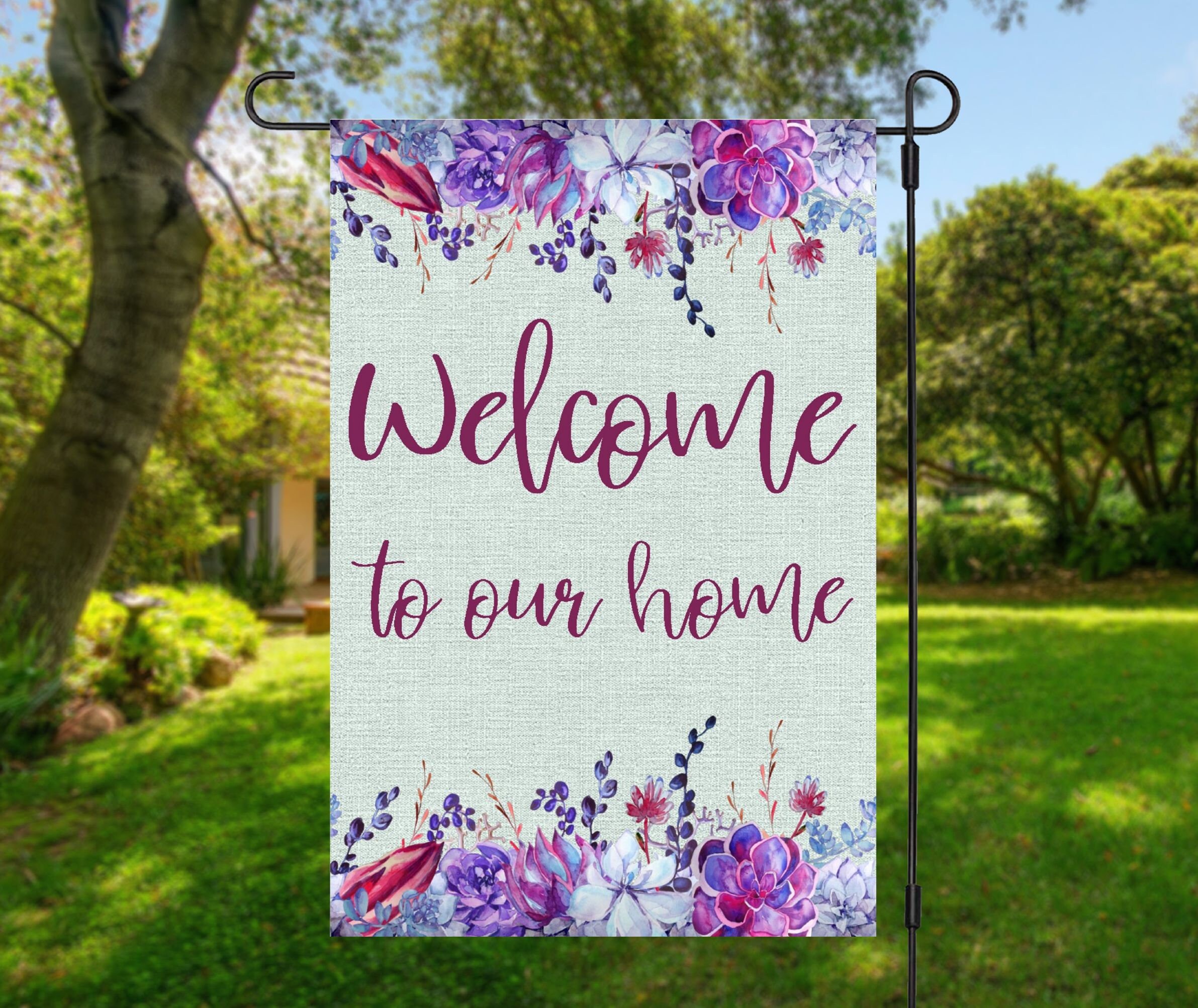 Welcome to our home Garden Flag with Flowers Linen | Etsy