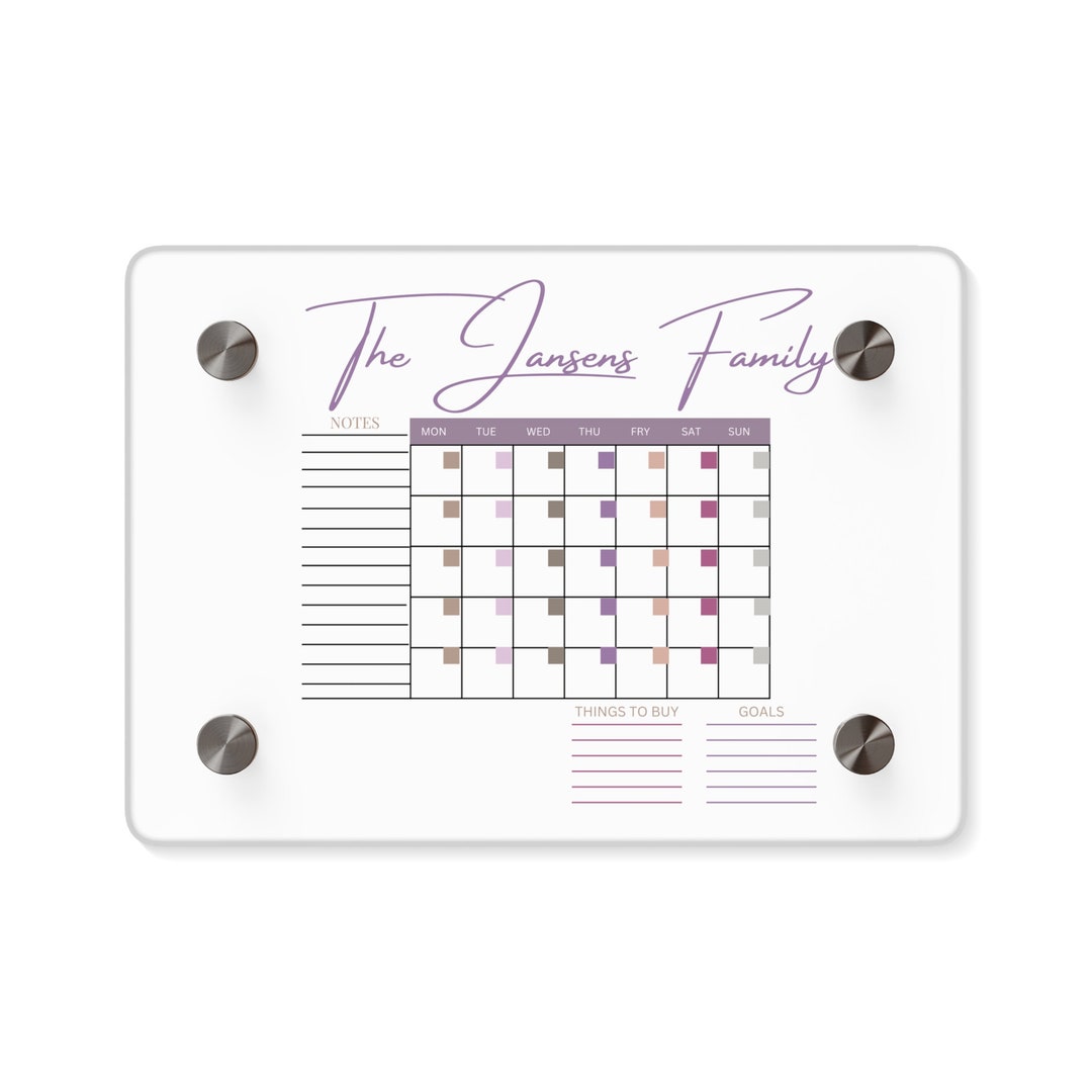 Custom acrylic monthly calendar personalized calendar for etsy