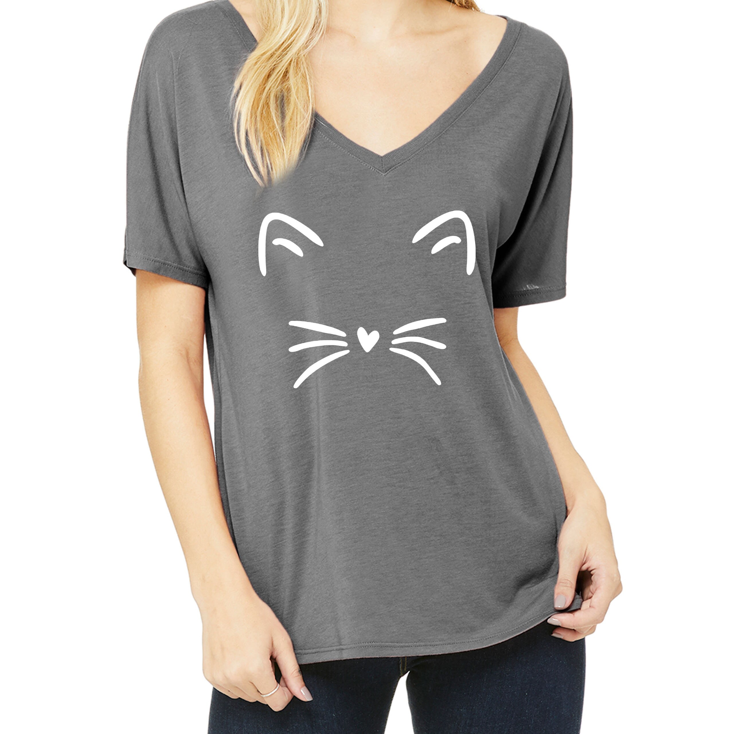 Cute Cat Ladies' Slouchy V-Neck T-Shirt | Etsy