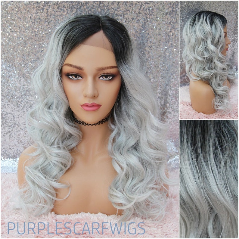 Platinum Grey Lace Front Wig Curly Hair Dark Roots Heat Safe Wigs For Women Natural Wig Medical Wig