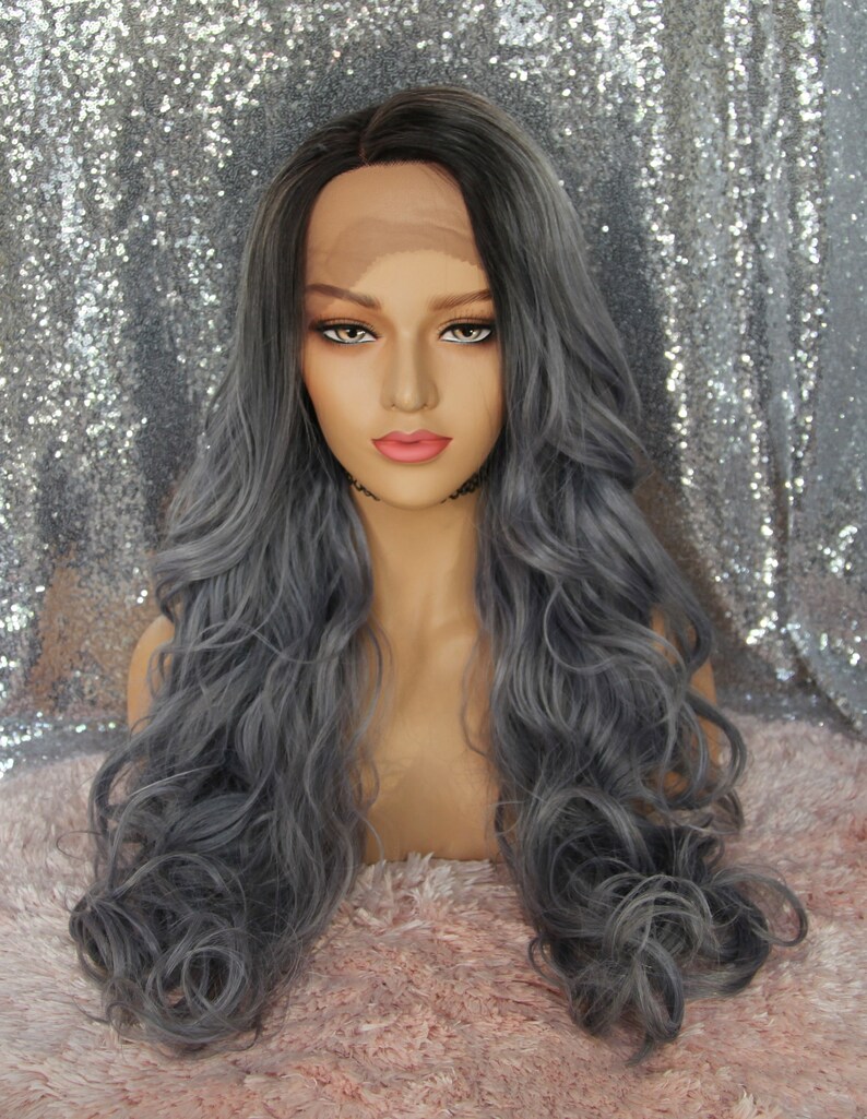 Grey Lace Front Wig Wavy Swiss Lace Front Heat Resistant - Etsy
