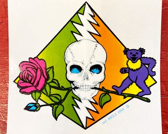 Grateful Dead - Adhesivo para ventana "Oso Relámpago con Rosa" (Nuevo)