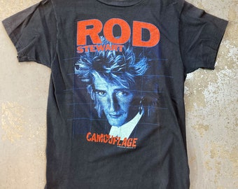 Rod Stewart - Vintage 1984 'Camouflage' Tour T-shirt (Vintage Used Clothing)