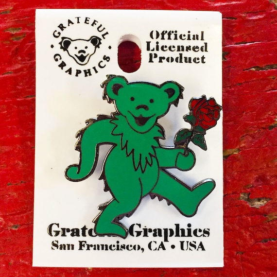Grateful Dead - Green Dancing Bear With Rose Vintage Pins Grateful Dead - Green Dancing Bear With Rose Vintage Pins