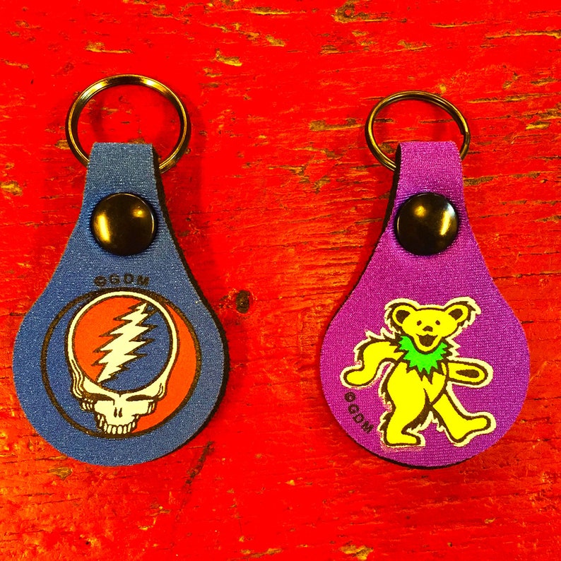 Grateful Dead Steal Your Face + Dancing Bear Croakie New Old Stock Vintage Key Rings = Set of 2 =