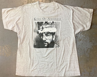 Elvis Costello - T-shirt officiel de la tournée 'King Of America' automne 1987 (vêtements d'occasion vintage)