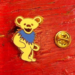 Grateful Dead - Yellow Dancing Bear Gold Metal Vintage Pin (New Old Stock)