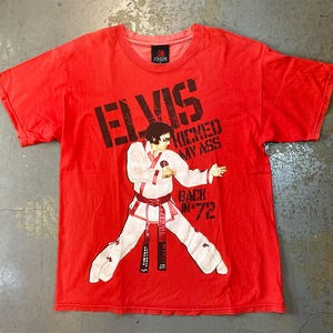 Elvis Presley - 'KICKED MY ASS' Back In '72 T-shirt (1990's Vintage Used Clothing)