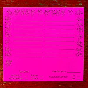 May include: Pink lined notepad with a border of dancing bears. The notepad has sections for source, generation, and noise reduction. The source options are audience, radio, and soundboard. The generation options are yes and no.