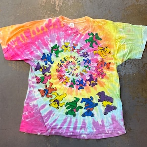 Grateful Dead - Original Spiral Bears T-Shirt auf Tie-Dye (Vintage Used Clothing)