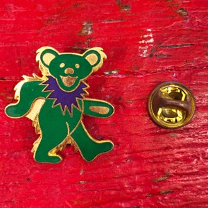 Grateful Dead - Green Dancing Bear Gold Metal Vintage Pin (New Old Stock)