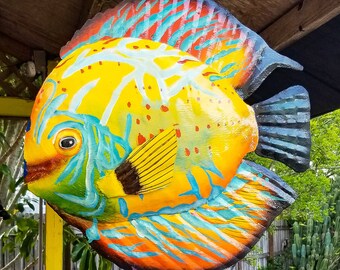 Colorful Metal Fish, Perfect for Your Patio, Garden, Tiki or Backyard - Coastal Decor, Great Gift!