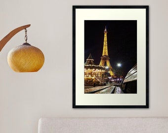 Emily in Paris, The Eiffel Tower and vintage carousel on a winter evening in Paris, France Photographic Print, Mother's Day Gifts