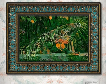 Colorful Iguana Reptiles Henri Rousseau Style Wall Art Print | Print Decor for Home & Office Decoration I Art Print